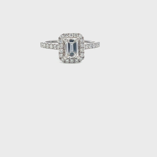 Kathy | 18ct White Gold Natural Emerald Cut Engagement Ring with Halo GIA Certified