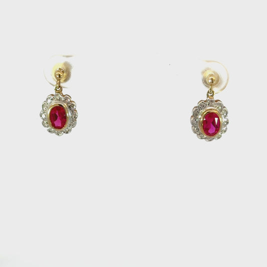 Genie | Ruby & Diamond Halo Earrings 9ct Yellow Gold