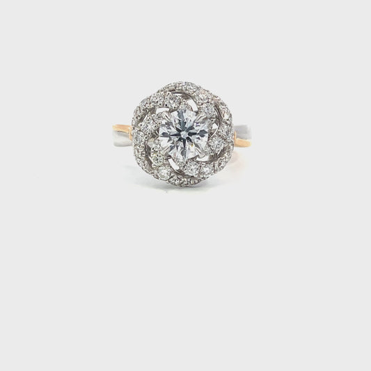 Blanca | 18ct Two Tone Brilliant Cut Lab Grown Diamond Engagement Ring with Swirl Halo