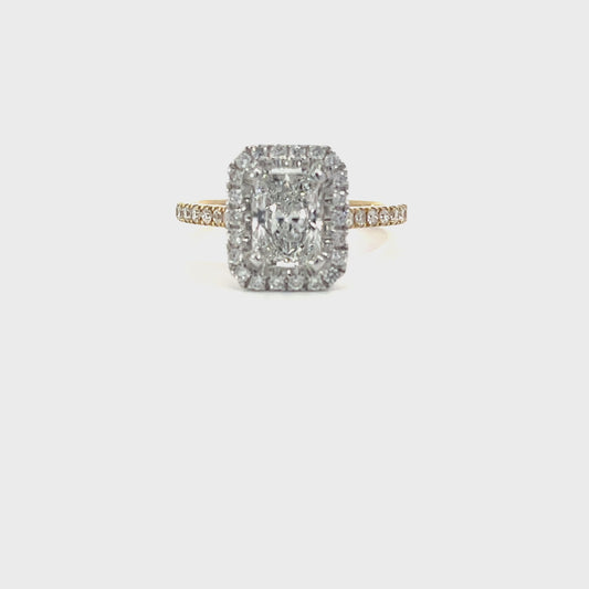 Shauna | 18ct Two Tone Radiant Cut Lab Grown Diamond with Natural Diamond Halo