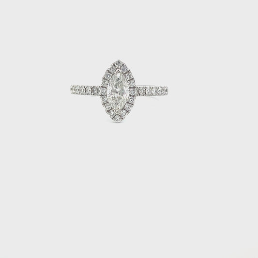 Lana | 18ct White Gold Natural Marquise Diamond Engagement Ring with Halo