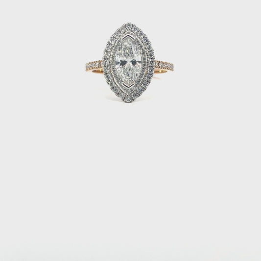 Elena | 18ct Two Tone Marquise Lab Grown Diamond with Double Halo & Diamond