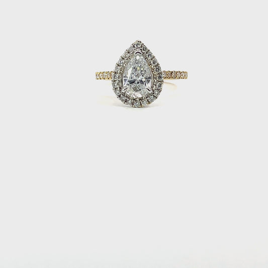 Isabel | 18ct Two Tone Pear Cut Lab Grown Diamond Engagement Ring with Natural Diamond Halo
