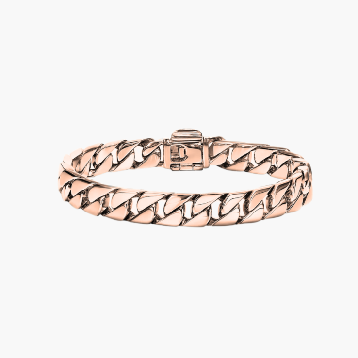Rose gold chain bracelet on a white background