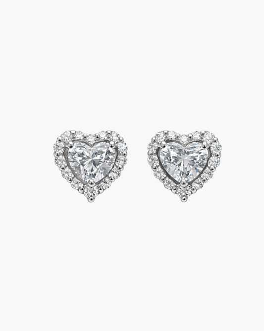 Heart of Mine Diamond Studs | 18ct White Gold 0.60ct Heart Halo Diamond Stud Earrings