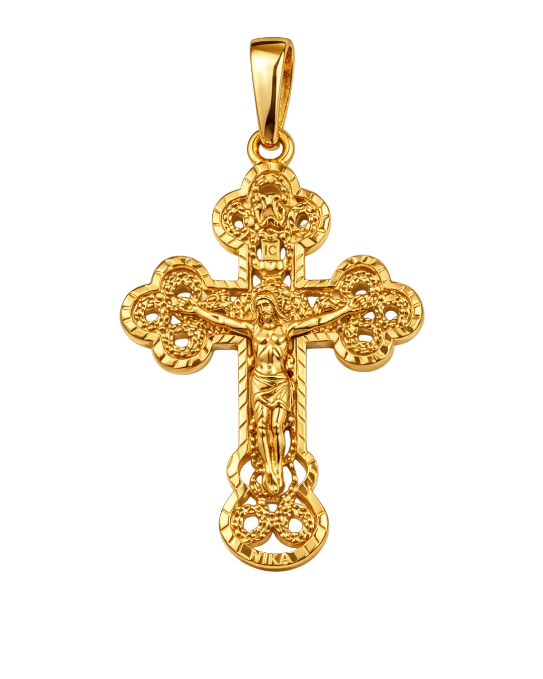 Gold crucifix pendant on a white background