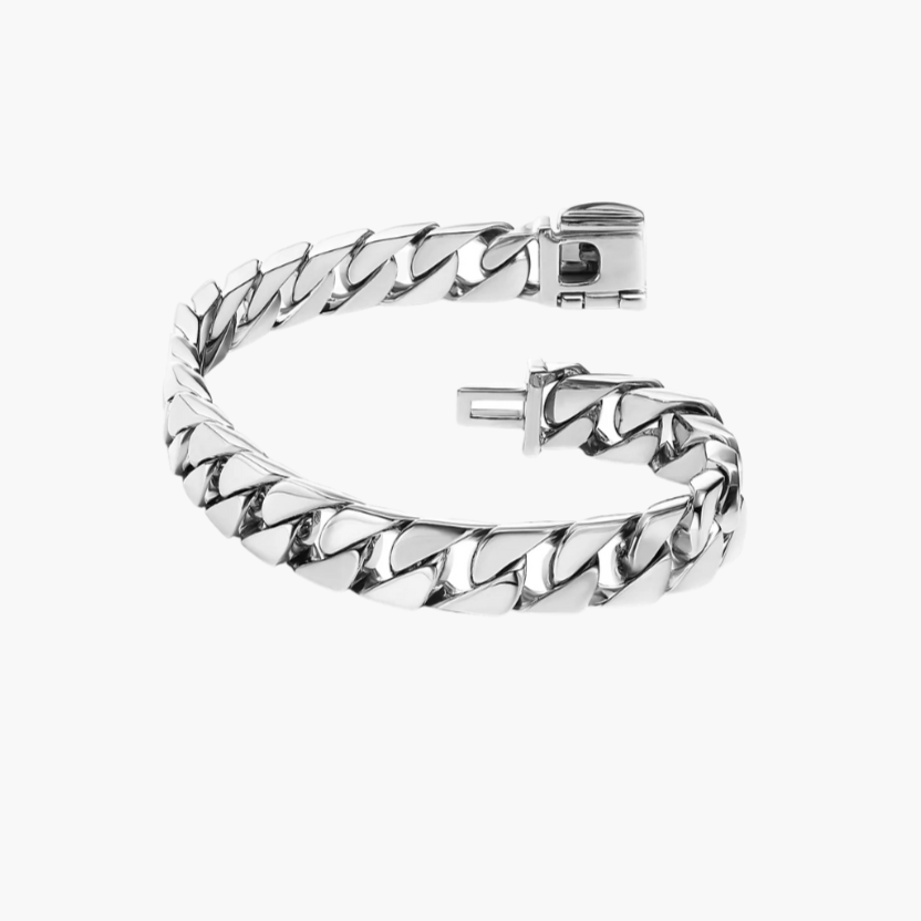 Silver chain bracelet on a white background