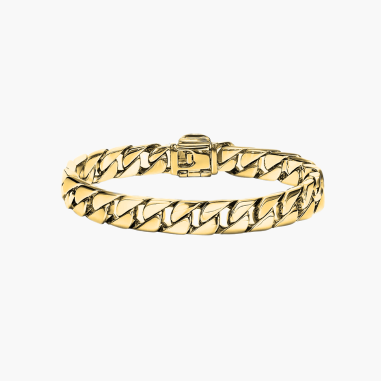 Gold chain bracelet on a white background