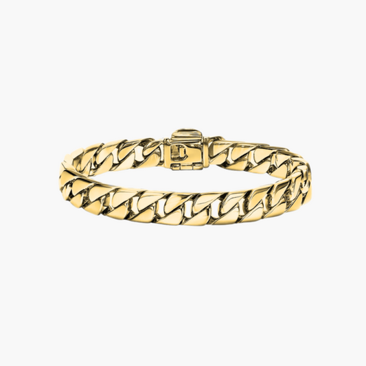 Gold chain bracelet on a white background